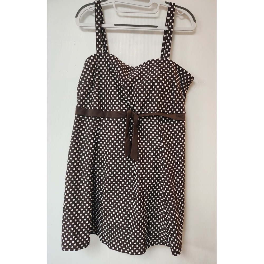 A Shore Fit Swimsuit Womens Size 20W  Brown White Swimdress Polka Dot Padded Cup